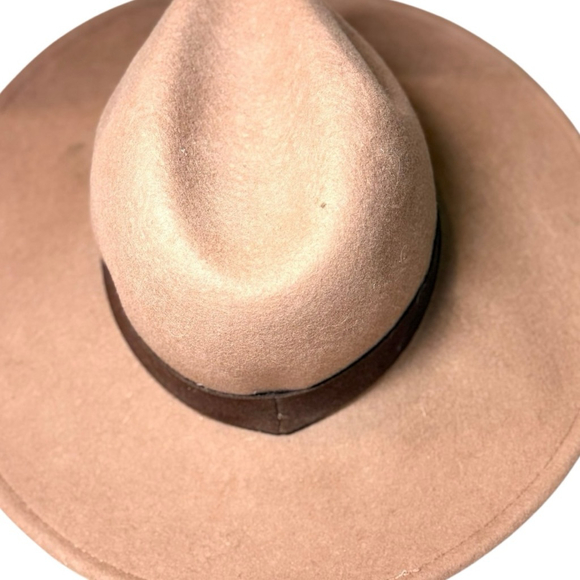 Free People Beaumont Suede Band Felt Fedora Hat One Size Beige Brown - Picture 7 of 11